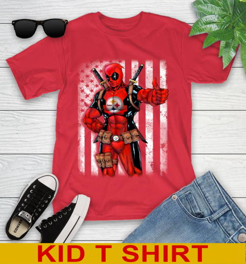NFL Football Pittsburgh Steelers Deadpool American Flag Shirt Youth T-Shirt 11