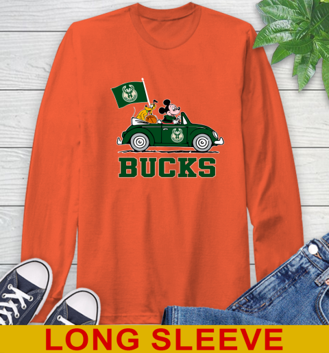 NBA Basketball Milwaukee Bucks Pluto Mickey Driving Disney Shirt Long Sleeve T-Shirt 5