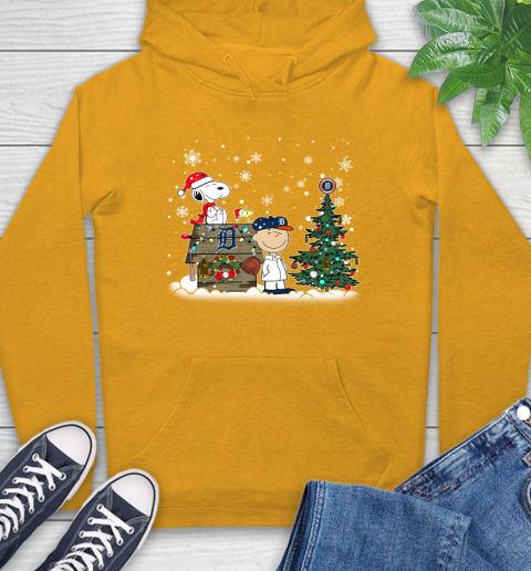MLB Detroit Tigers Snoopy Charlie Brown Christmas Baseball Commissioner's Trophy Hoodie 2