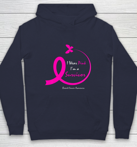 Womens Butterfly I Wear Pink I m A Survivor Breast Cancer Awareness Hoodie 2