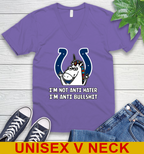 Indianapolis Colts NFL Football Unicorn I'm Not Anti Hater I'm Anti Bullshit V-Neck T-Shirt 9
