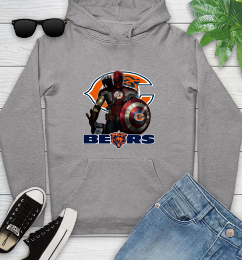 NFL Captain America Thor Spider Man Hawkeye Avengers Endgame Football Chicago Bears Youth Hoodie 6