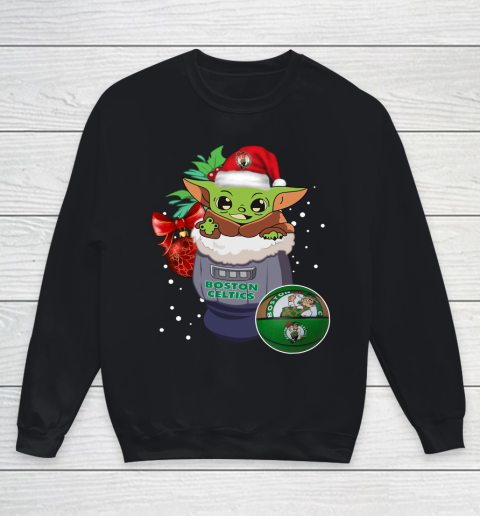 Boston Celtics Christmas Baby Yoda Star Wars Funny Happy NBA Youth Sweatshirt