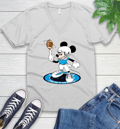 NFL Football Carolina Panthers Cheerful Mickey Disney Shirt V-Neck T-Shirt 2