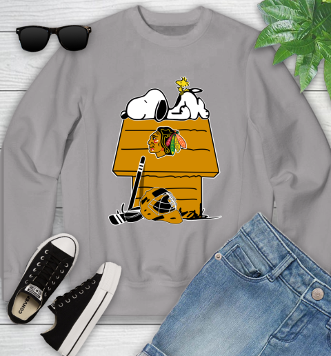 Chicago Blackhawks NHL Hockey Snoopy Woodstock The Peanuts Movie Youth Sweatshirt 4