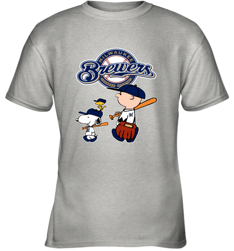 Milwaukee Brewers Let's Play Baseball Together Snoopy MLB Youth Sweatshirt 