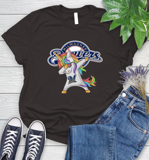 Milwaukee Brewers MLB Baseball Funny Unicorn Dabbing Sports Women's T-Shirt 8