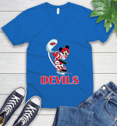 NHL Hockey New Jersey Devils Cheerful Mickey Mouse Shirt V-Neck T-Shirt 6