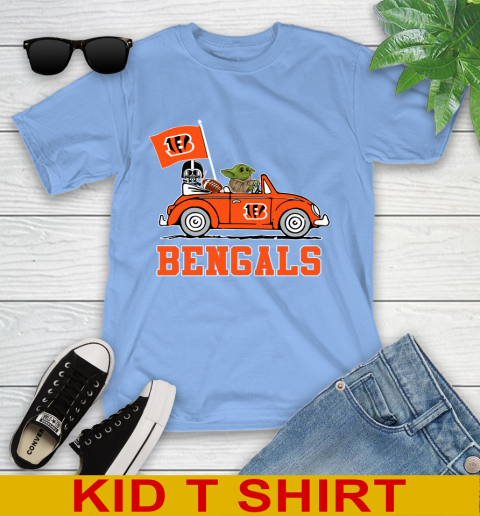 NFL Football Cincinnati Bengals Darth Vader Baby Yoda Driving Star Wars Shirt Youth T-Shirt 11