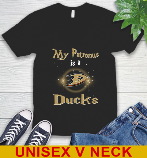 NHL Hockey Harry Potter My Patronus Is A Anaheim Ducks V-Neck T-Shirt