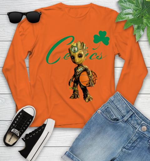 Boston Celtics NBA Basketball Groot Marvel Guardians Of The Galaxy Youth Long Sleeve 4