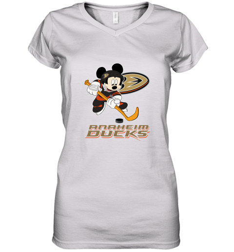NHL Hockey Mickey Mouse Team Anaheim Ducks Women's V-Neck T-Shirt