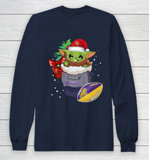 Minnesota Vikings Christmas Baby Yoda Star Wars Funny Happy NFL Long Sleeve T-Shirt 4