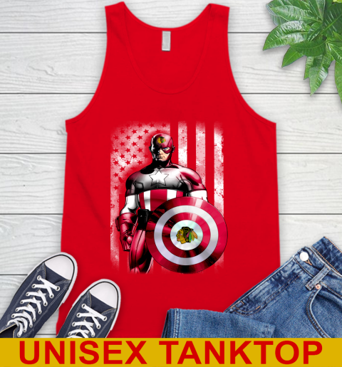 Chicago Blackhawks NHL Hockey Captain America Marvel Avengers American Flag Shirt Tank Top - Image 6