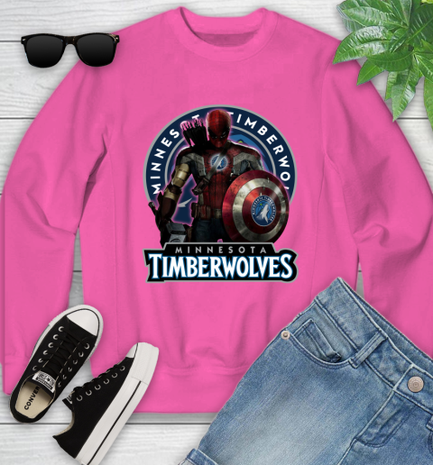Minnesota Timberwolves NBA Basketball Captain America Thor Spider Man Hawkeye Avengers Youth Sweatshirt 7