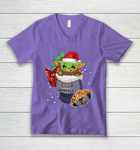Cincinnati Bengals Christmas Baby Yoda Star Wars Funny Happy NFL V-Neck T-Shirt 9