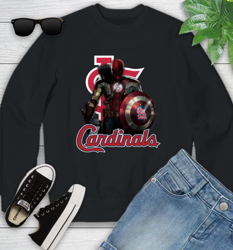 MLB Captain America Thor Spider Man Hawkeye Avengers Endgame Baseball St.Louis Cardinals Youth Sweatshirt 2