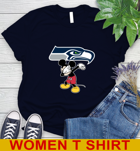 Seattle Seahawks NFL Football Dabbing Mickey Disney Sports Women's T-Shirt - Image 4