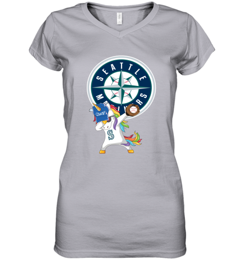 Hip Hop Dabbing Unicorn Flippin Love Seattle Mariners Women's V-Neck T-Shirt