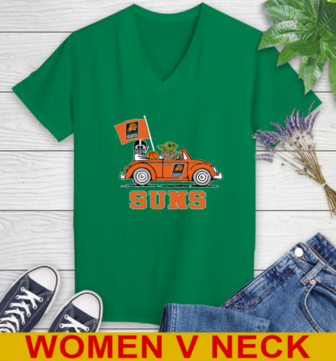 NBA Basketball Phoenix Suns Darth Vader Baby Yoda Driving Star Wars Shirt Women's V-Neck T-Shirt 6