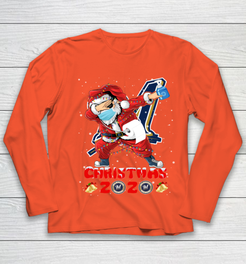 Milwaukee Brewers Funny Santa Claus Dabbing Christmas 2020 MLB Youth Long Sleeve 3