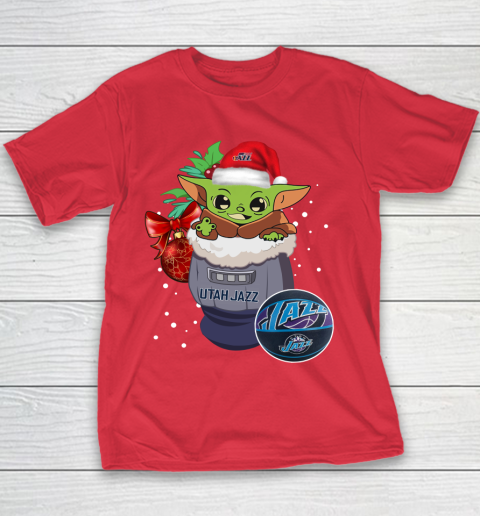 Utah Jazz Christmas Baby Yoda Star Wars Funny Happy NBA Youth T-Shirt 9