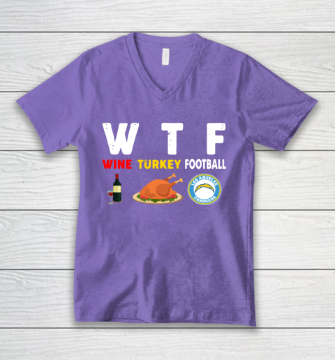 Los Angeles Chargers Giving Day WTF Wine Turkey Football NFL V-Neck T-Shirt 8