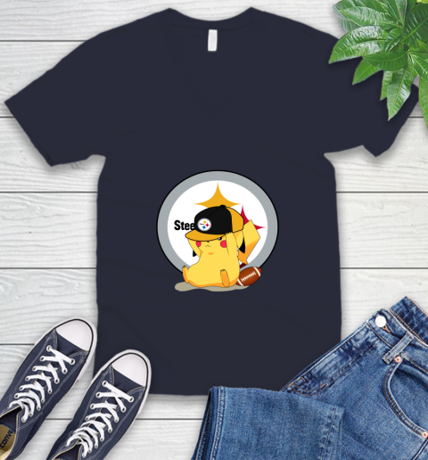 NFL Pikachu Football Sports Pittsburgh Steelers V-Neck T-Shirt 3