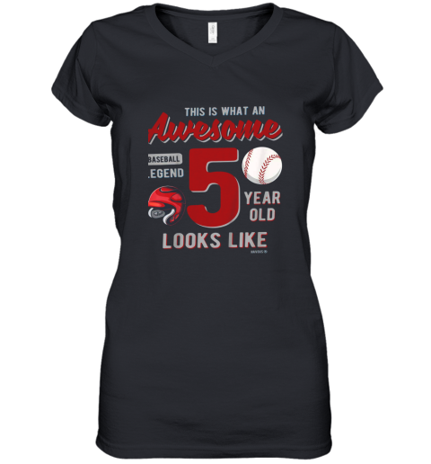 Kids 5th Birthday Gift Awesome 5 Year Old Baseball Legend Women's V-Neck T-Shirt