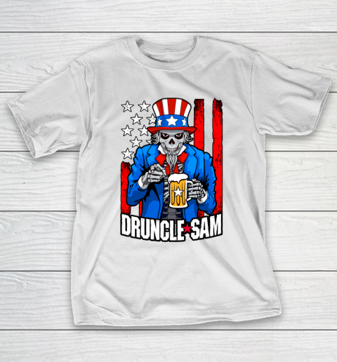Beer Lover Funny Shirt Druncle Sam Skull Uncle 4th Of July Beer Drinker USA Flag T-Shirt