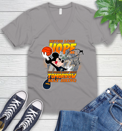 Utah Jazz NBA Basketball Mickey Disney Never Lose Hope V-Neck T-Shirt 3