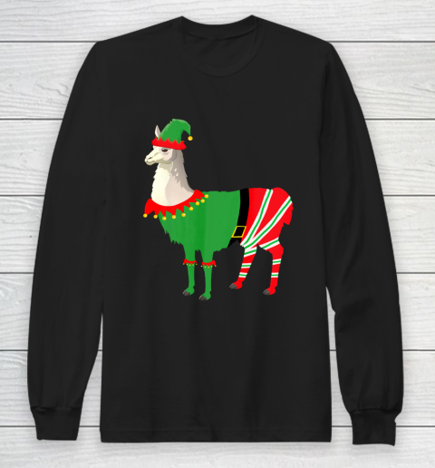 Llama in Elf costume Funny Llama Christmas Pajama Long Sleeve T-Shirt