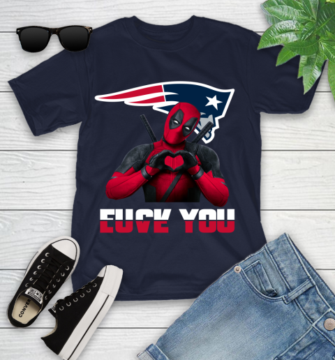 NHL New England Patriots Deadpool Love You Fuck You Football Sports Youth T-Shirt 2