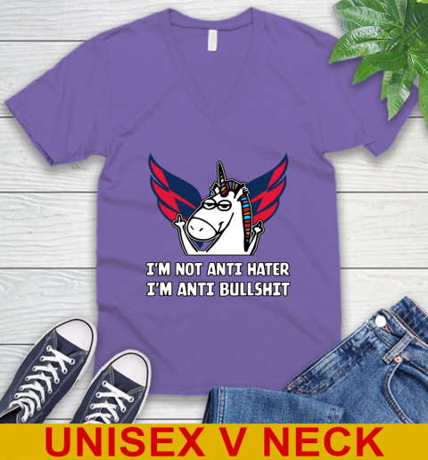 Washington Capitals NHL Hockey Unicorn I'm Not Anti Hater I'm Anti Bullshit V-Neck T-Shirt 9
