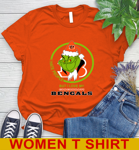 Cincinnati Bengals NFL Christmas Grinch I Hate People But I Love My Favorite Football Team Women's T-Shirt 4