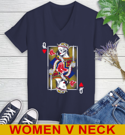 MLB Baseball Boston Red Sox The Queen Of Hearts Card Shirt Women's V-Neck T-Shirt 12