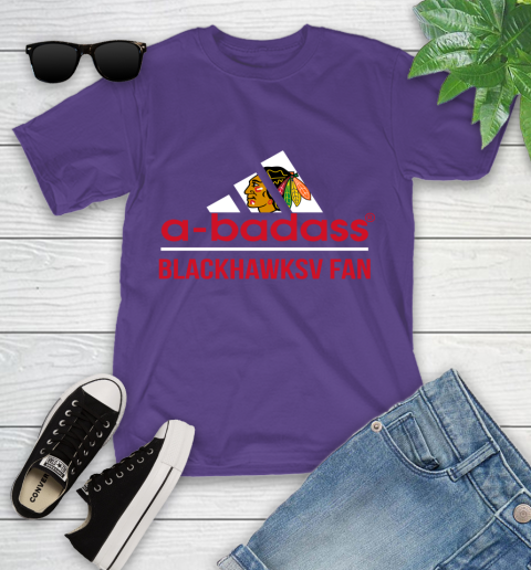 NHL A Badass Chicago Blackhawks Fan Adidas Hockey Sports Youth T-Shirt 3
