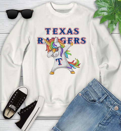 Texas Rangers MLB Baseball Funny Unicorn Dabbing Sports Youth Sweatshirt