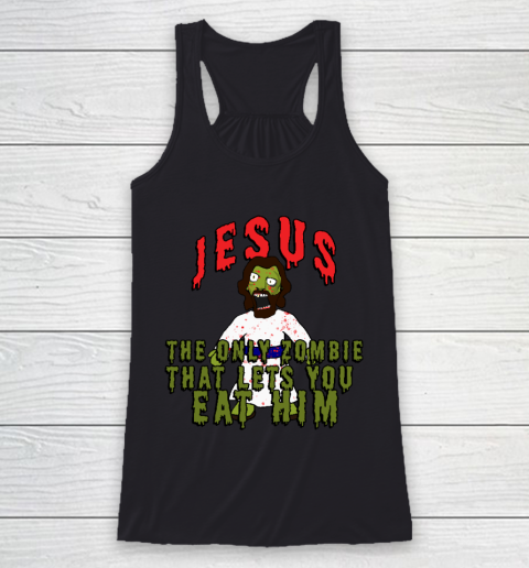 Creepy Zombie Jesus wants BRAINS! Funny Horror Creepy Zombie Jesus Brains Atheist Agnostic Humor Racerback Tank