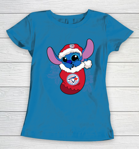 Toronto Blue Jays Christmas Stitch In The Sock Funny Disney MLB Women's T-Shirt 7