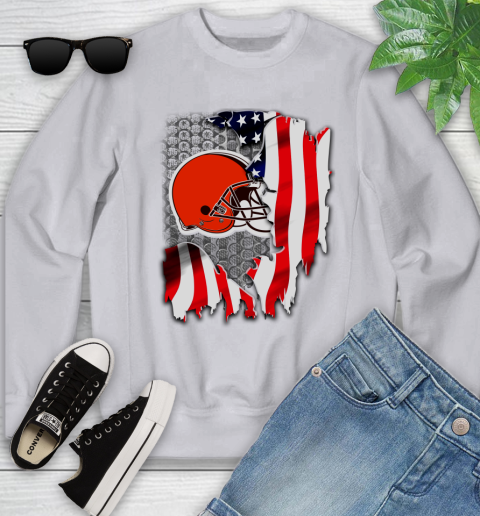 Cleveland Browns NFL Football American Flag Youth Sweatshirt 3