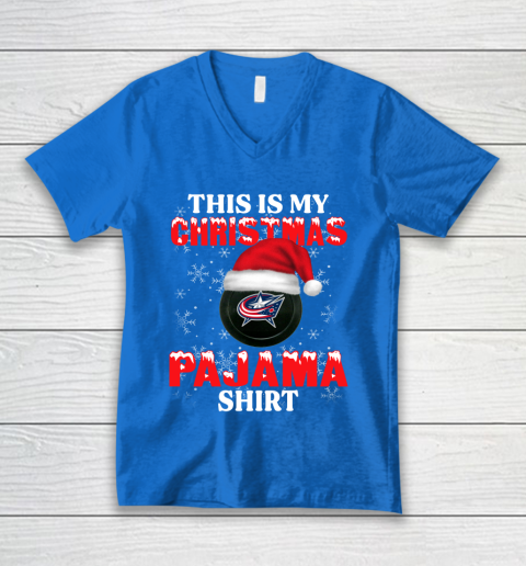 Columbus Blue Jackets This Is My Christmas Pajama Shirt NHL V-Neck T-Shirt 5