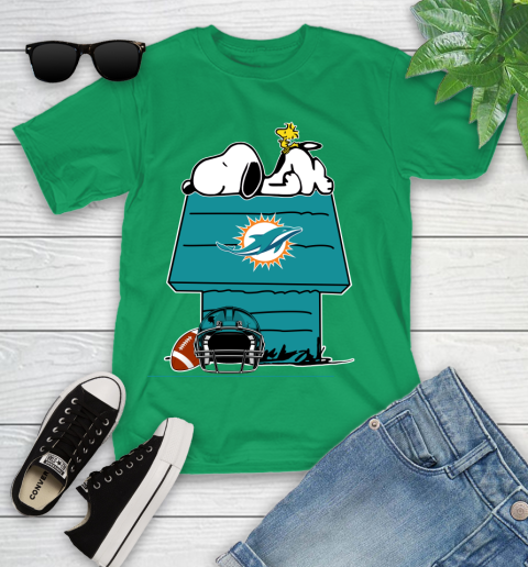 Miami Dolphins NFL Football Snoopy Woodstock The Peanuts Movie Youth T-Shirt 6