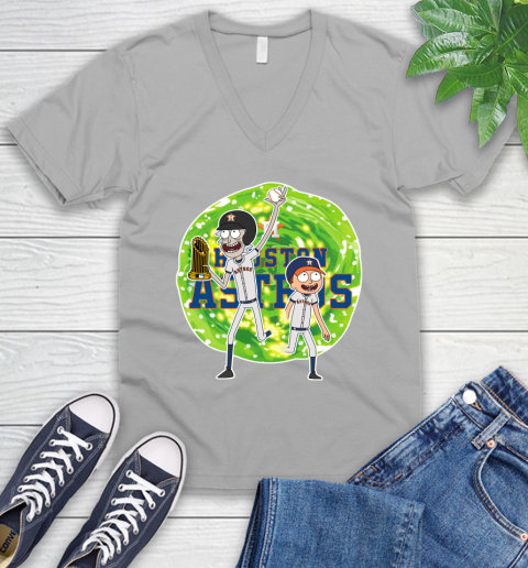 MLB Houston Astros Rick And Morty Commissioner's Trophy Baseball Sports V-Neck T-Shirt 4