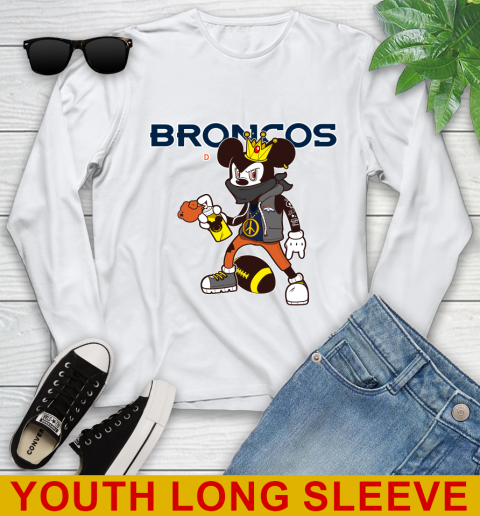 Denver Broncos NFL Football Mickey Peace Sign Sports Youth Long Sleeve
