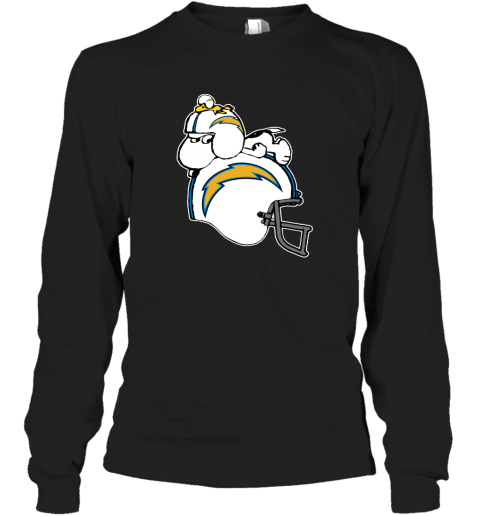 Snoopy And Woodstock Resting On Los Angeles Chargers Helmet Long Sleeve T-Shirt