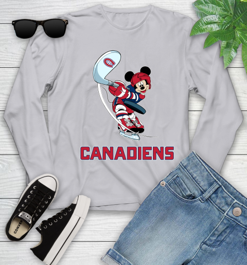 NHL Hockey Montreal Canadiens Cheerful Mickey Mouse Shirt Youth Long Sleeve 5