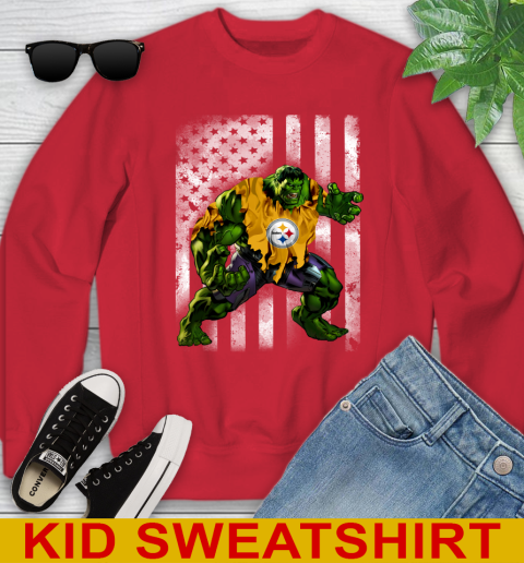 Pittsburgh Steelers Hulk Marvel Avengers NFL Football American Flag Youth Sweatshirt 7