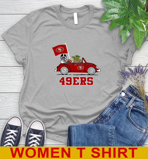 NFL Football San Francisco 49ers Darth Vader Baby Yoda Driving Star Wars Shirt Women's T-Shirt 5