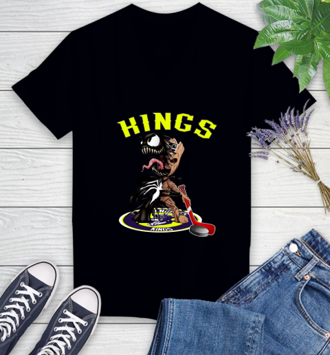 NHL Los Angeles Kings Hockey Venom Groot Guardians Of The Galaxy Women's V-Neck T-Shirt 2
